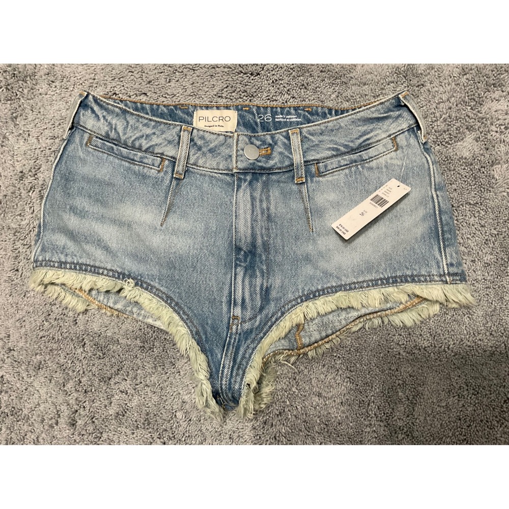 Pilcro Anthropologie Frayed Fringe Denim Shorts Light Wash Blue Size 26 NEW